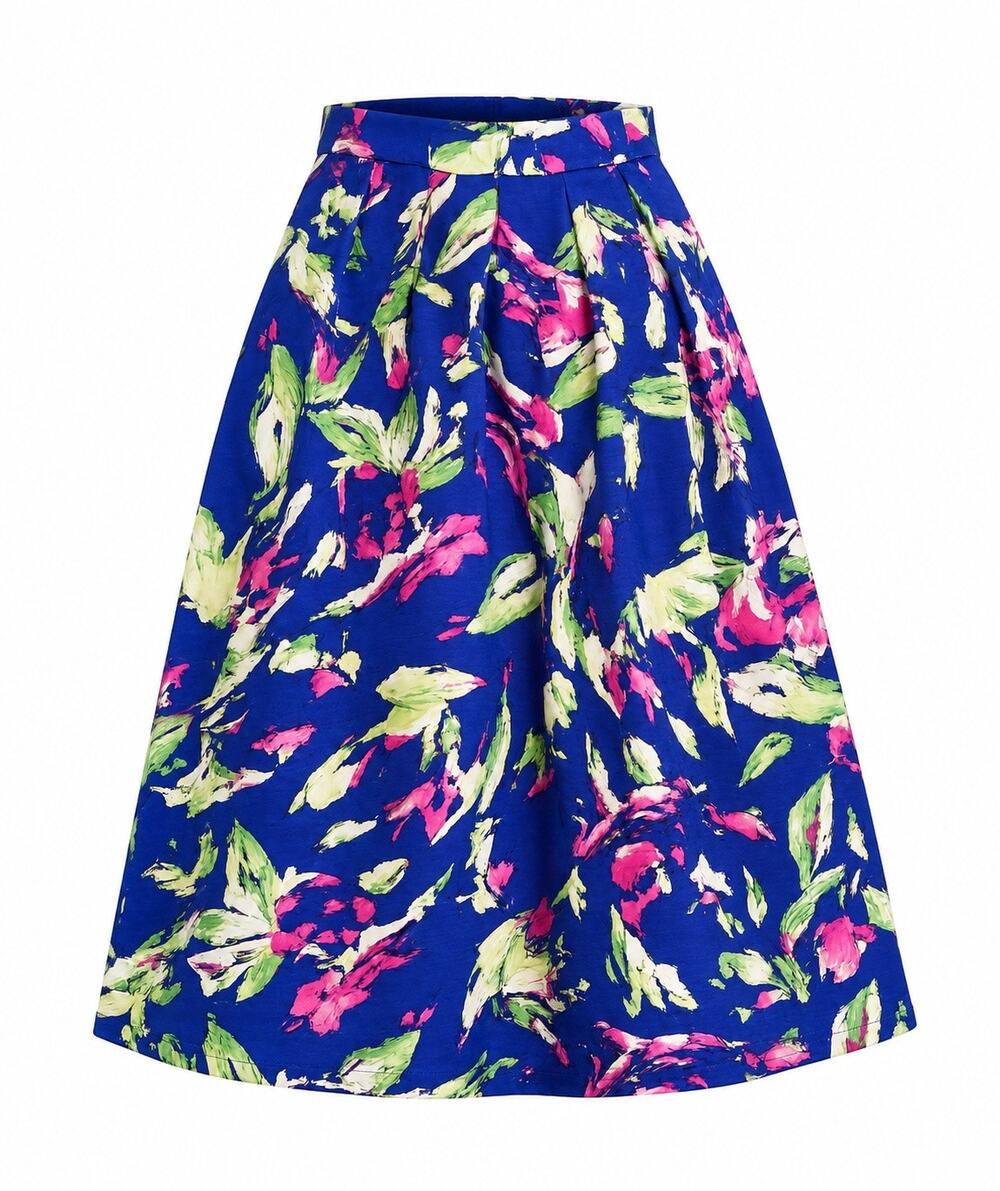 Shoshanna Skirt Size 4 Blue Pink Floral Silk & Cotton Midi Knee-Length Colorful